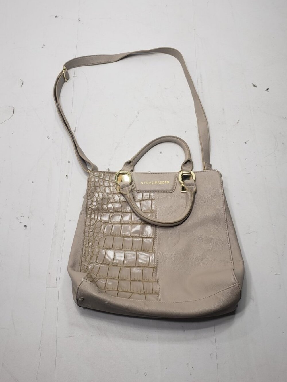 Steve Madden Beige Faux Leather Croc Embossed Tote Satchel Shoulder Bag